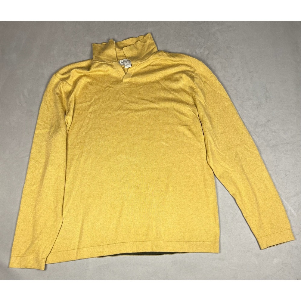 Banana Republic Mustard Yellow Silk‎ Cashmere Split Mock Neck Sweater Mens XL